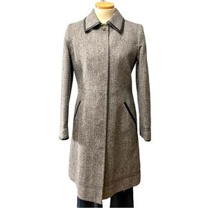 Coach Long Wool Herringbone Coat, Gray, Small